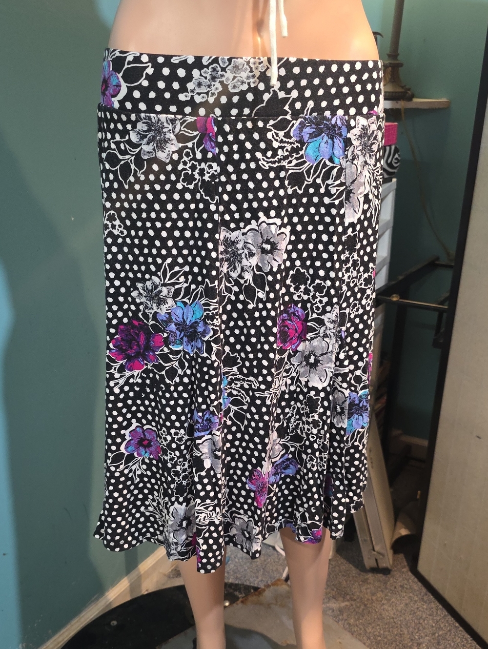 Torrid Black PokaDot Floral Skirt